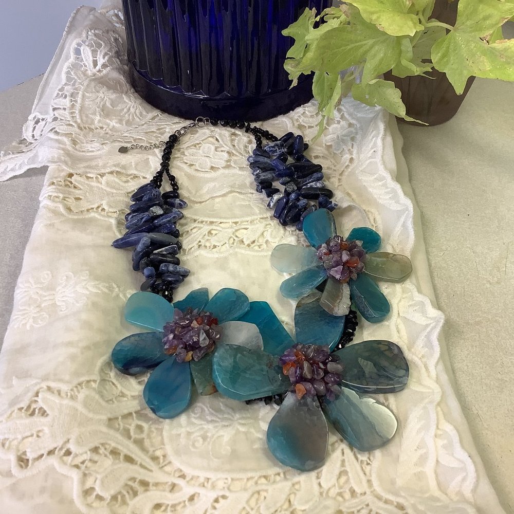 Lapis and Blue Stone Flower Necklace